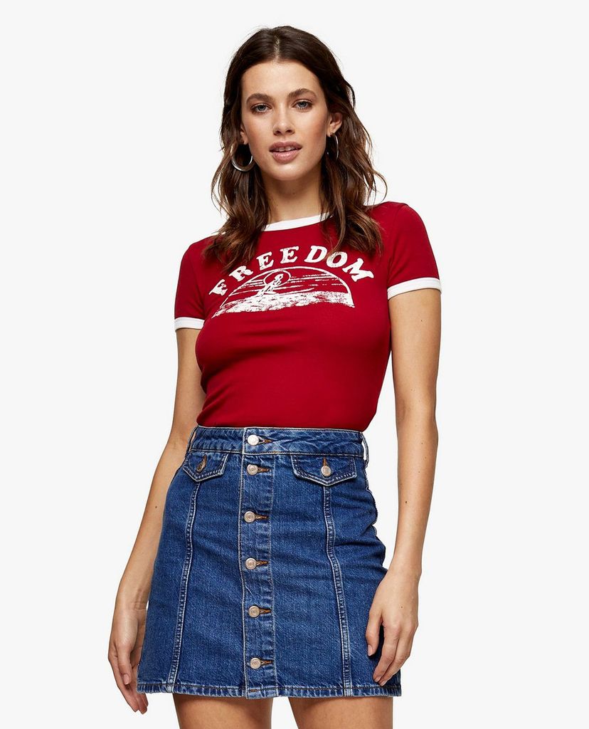 TOPSHOP - Chân váy mini denim lưng cao Button Down