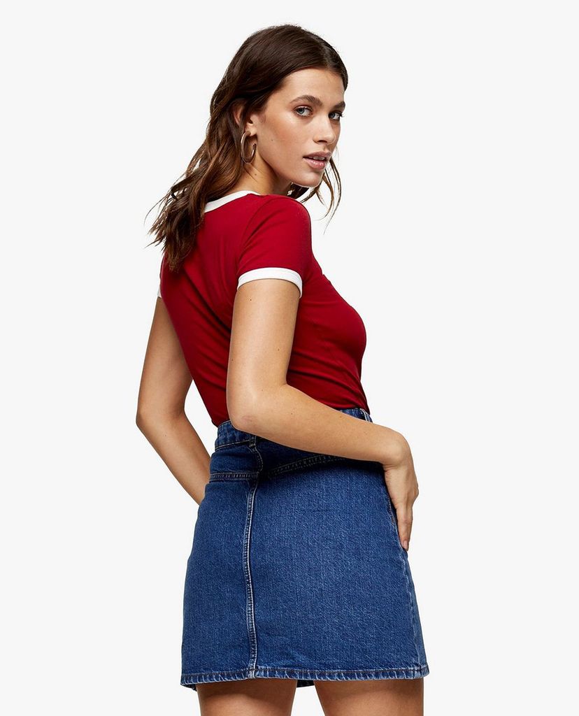 TOPSHOP - Chân váy mini denim lưng cao Button Down