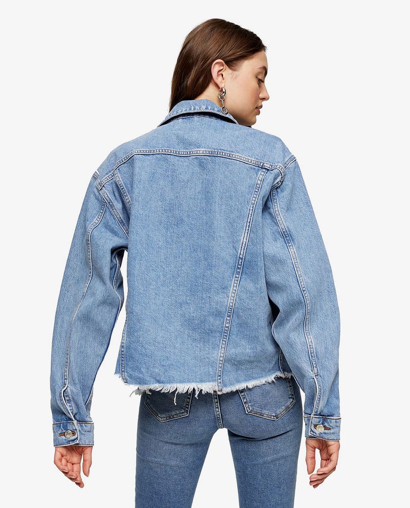 TOPSHOP - Áo khoác nữ denim cổ gập Raw Hem Oversized