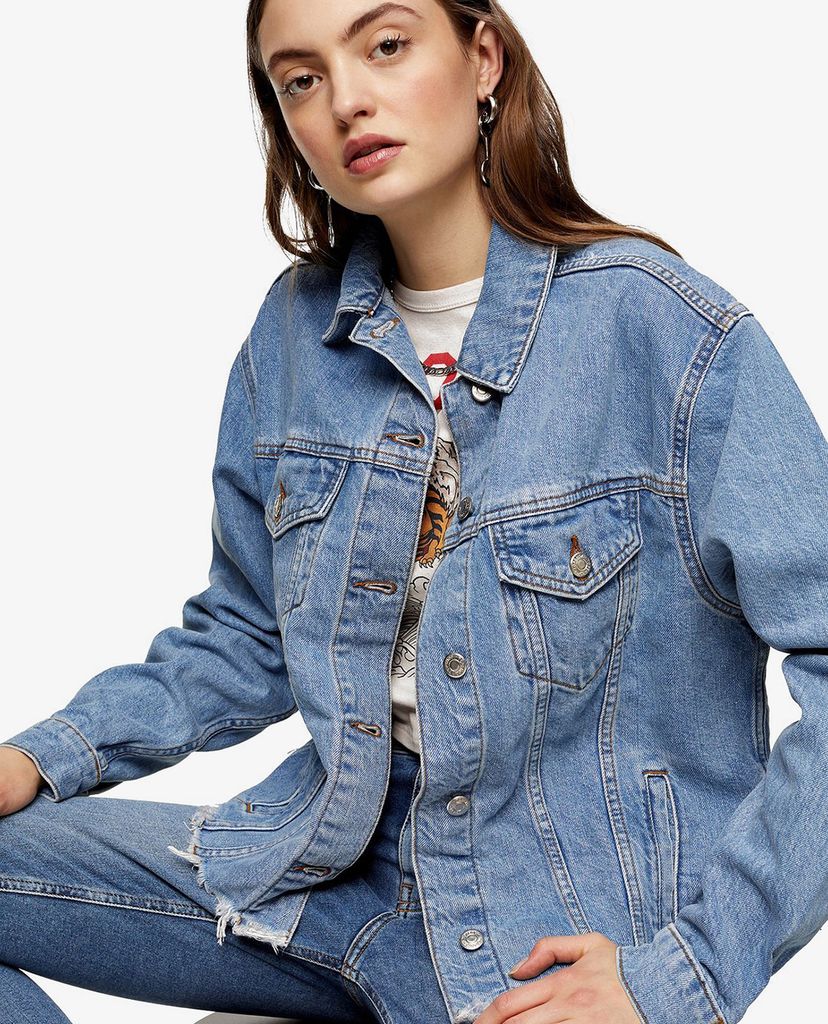 TOPSHOP - Áo khoác nữ denim cổ gập Raw Hem Oversized