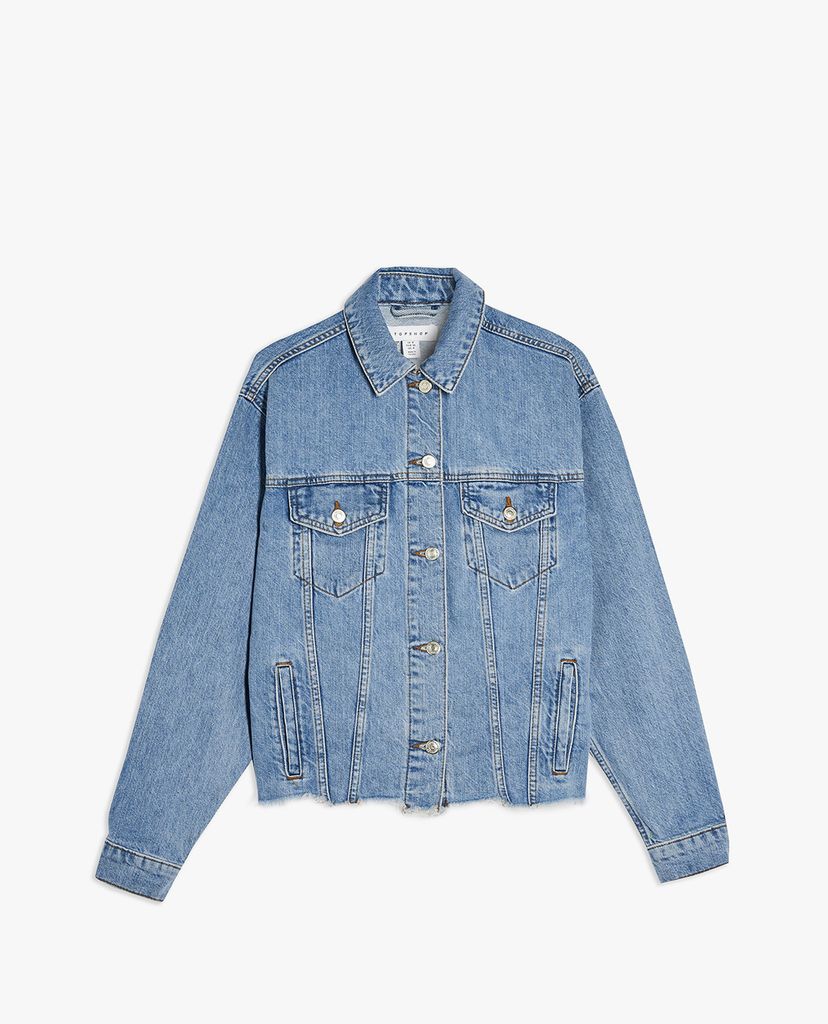 TOPSHOP - Áo khoác nữ denim cổ gập Raw Hem Oversized
