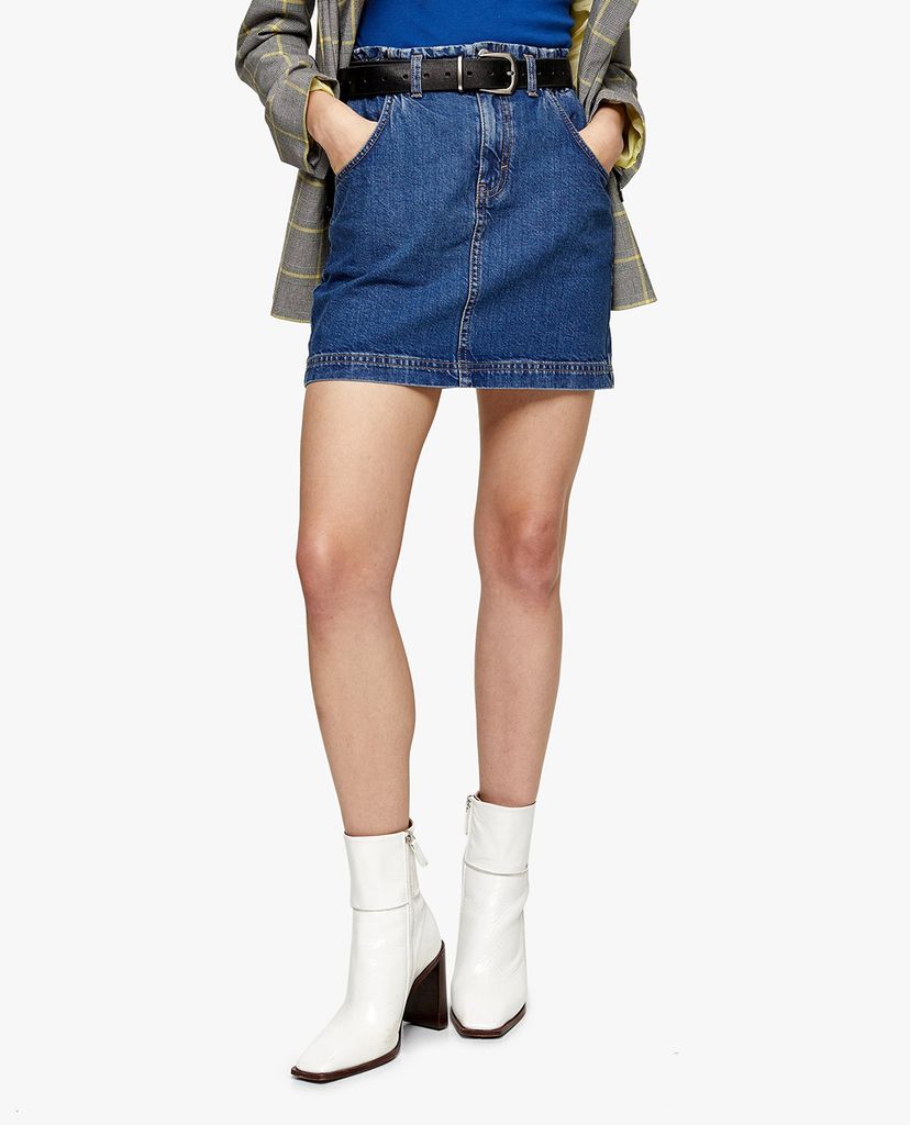 TOPSHOP - Chân váy mini denim lưng thun Paperbag Waist