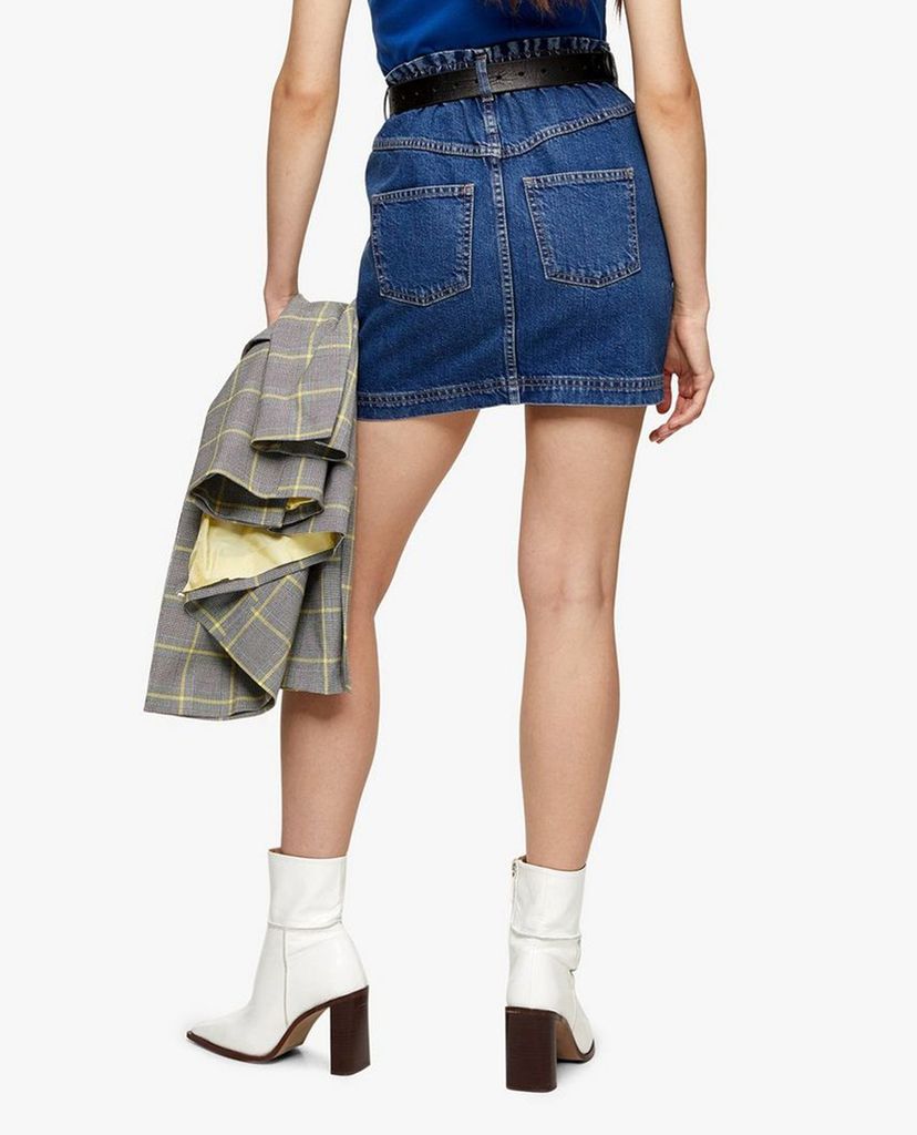 TOPSHOP - Chân váy mini denim lưng thun Paperbag Waist