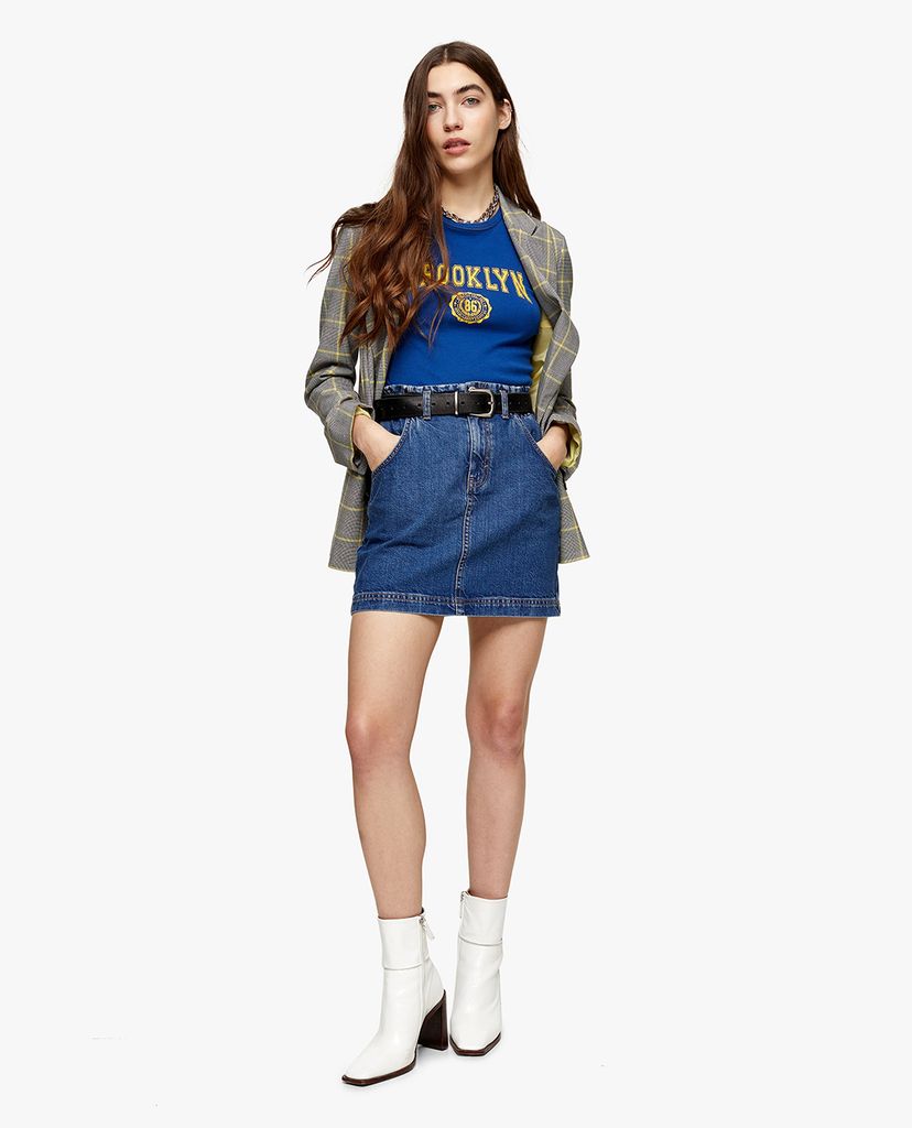 TOPSHOP - Chân váy mini denim lưng thun Paperbag Waist