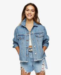 TOPSHOP - Áo khoác jeans nữ tay dài cổ bẻ Petite Oversized Denim