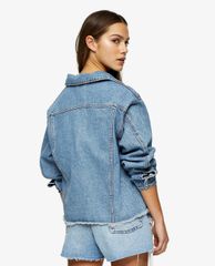 TOPSHOP - Áo khoác jeans nữ tay dài cổ bẻ Petite Oversized Denim
