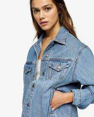 TOPSHOP - Áo khoác jeans nữ tay dài cổ bẻ Petite Oversized Denim