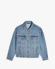 TOPSHOP - Áo khoác jeans nữ tay dài cổ bẻ Petite Oversized Denim