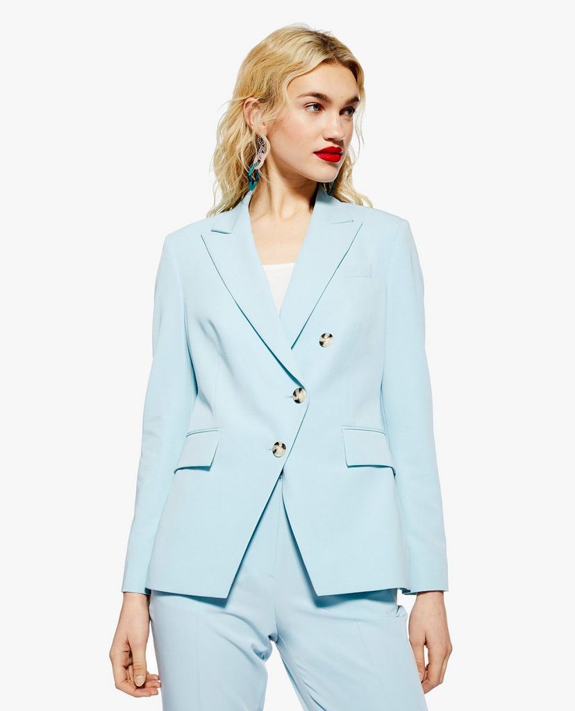 TOPSHOP - Áo blazer nữ tay dài Pale Blue Asymmetric Suit