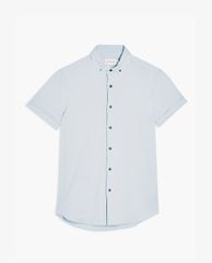 TOPMAN - Áo sơ mi nam tay ngắn phom ôm Light Blue Stretch Skinny