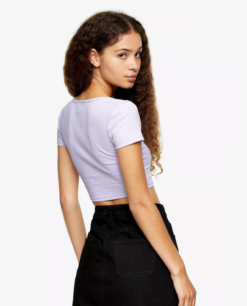 TOPSHOP - Áo thun nữ croptop cổ V Lilac Ribbed Notch
