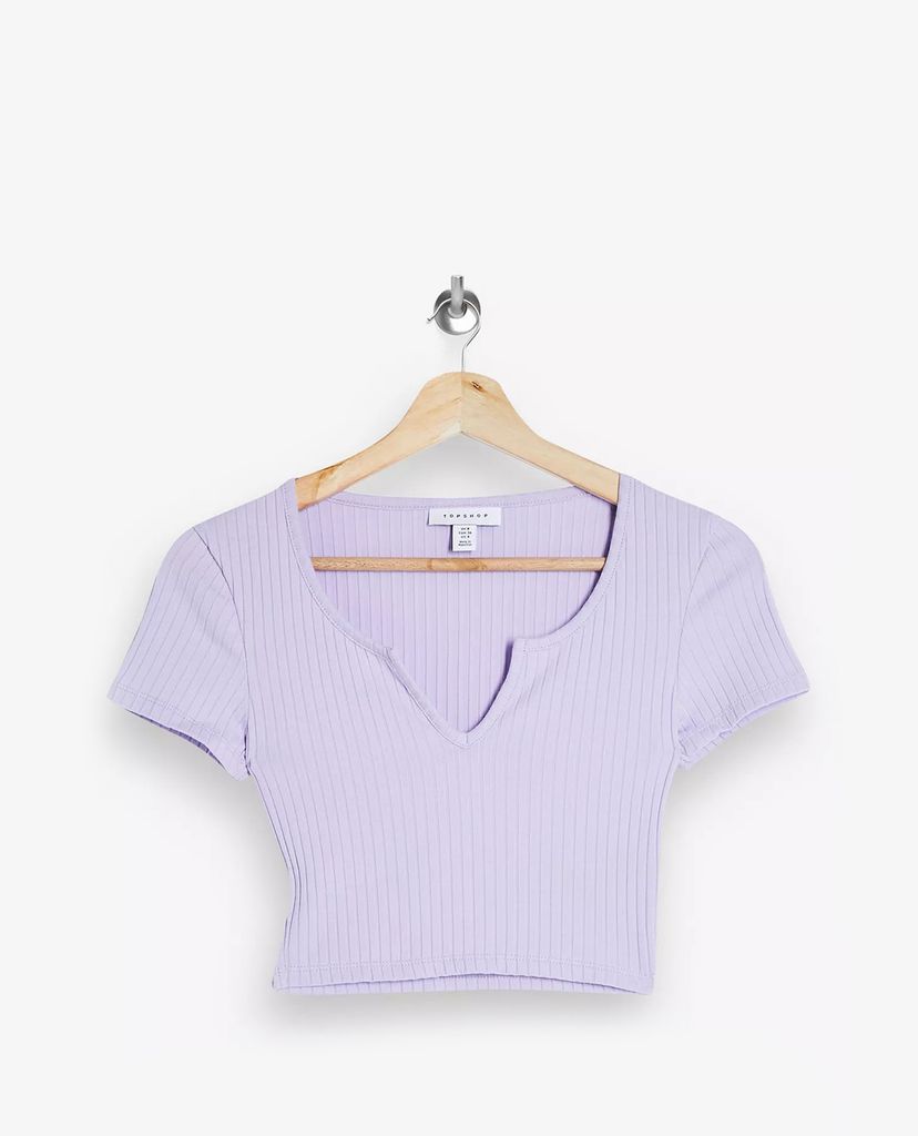 TOPSHOP - Áo thun nữ croptop cổ V Lilac Ribbed Notch