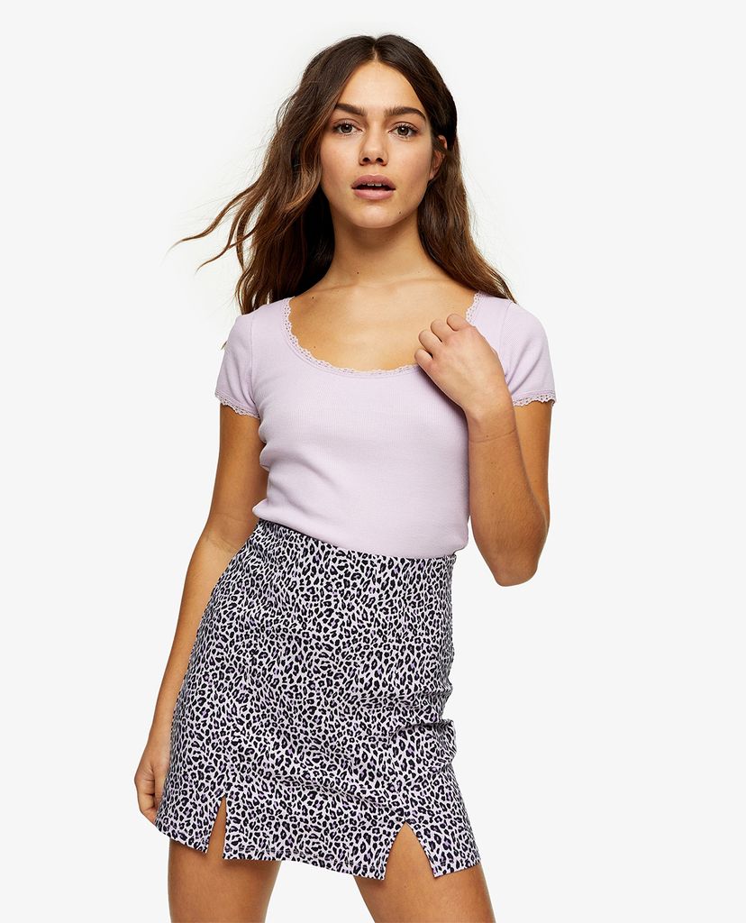 TOPSHOP - Chân váy mini PETITE Lilac Leopard Print