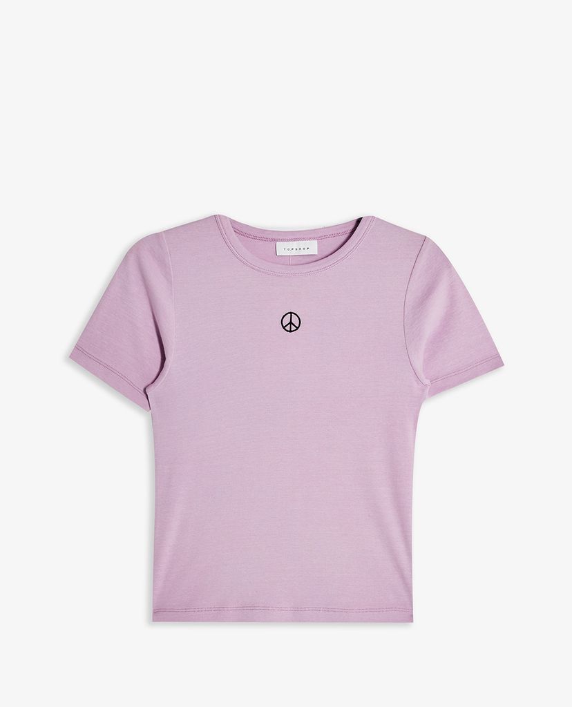 TOPSHOP - Áo thun nữ cổ tròn tay ngắn PETITE Lilac Peace