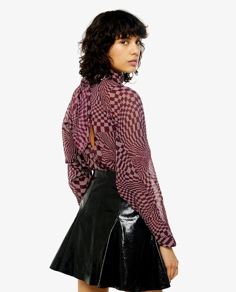 TOPSHOP - Áo kiểu nữ cổ cao tay dài IDOL Checkboard Cowl