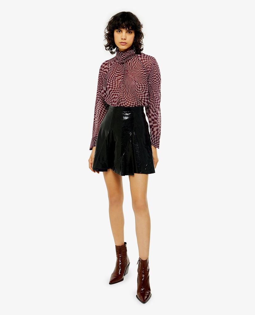 TOPSHOP - Áo kiểu nữ cổ cao tay dài IDOL Checkboard Cowl