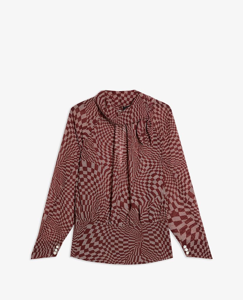 TOPSHOP - Áo kiểu nữ cổ cao tay dài IDOL Checkboard Cowl