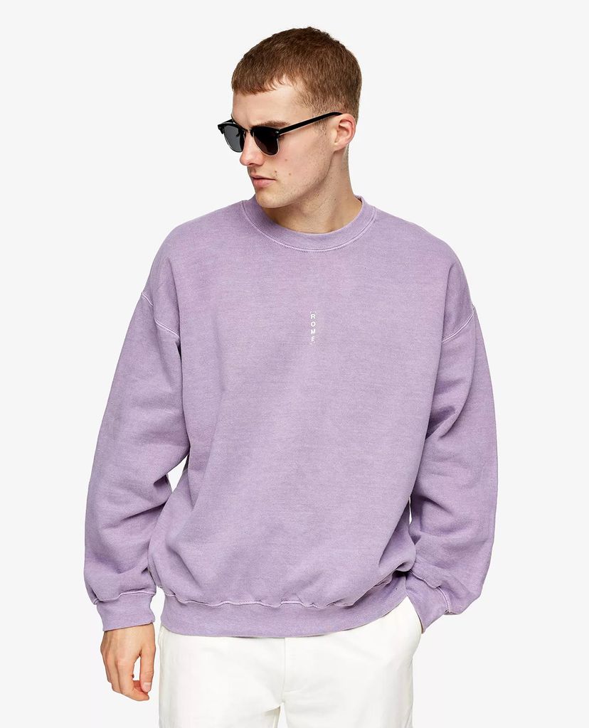 TOPMAN - Áo sweatshirt nam cổ tròn tay dài Lilac Vertical Rome