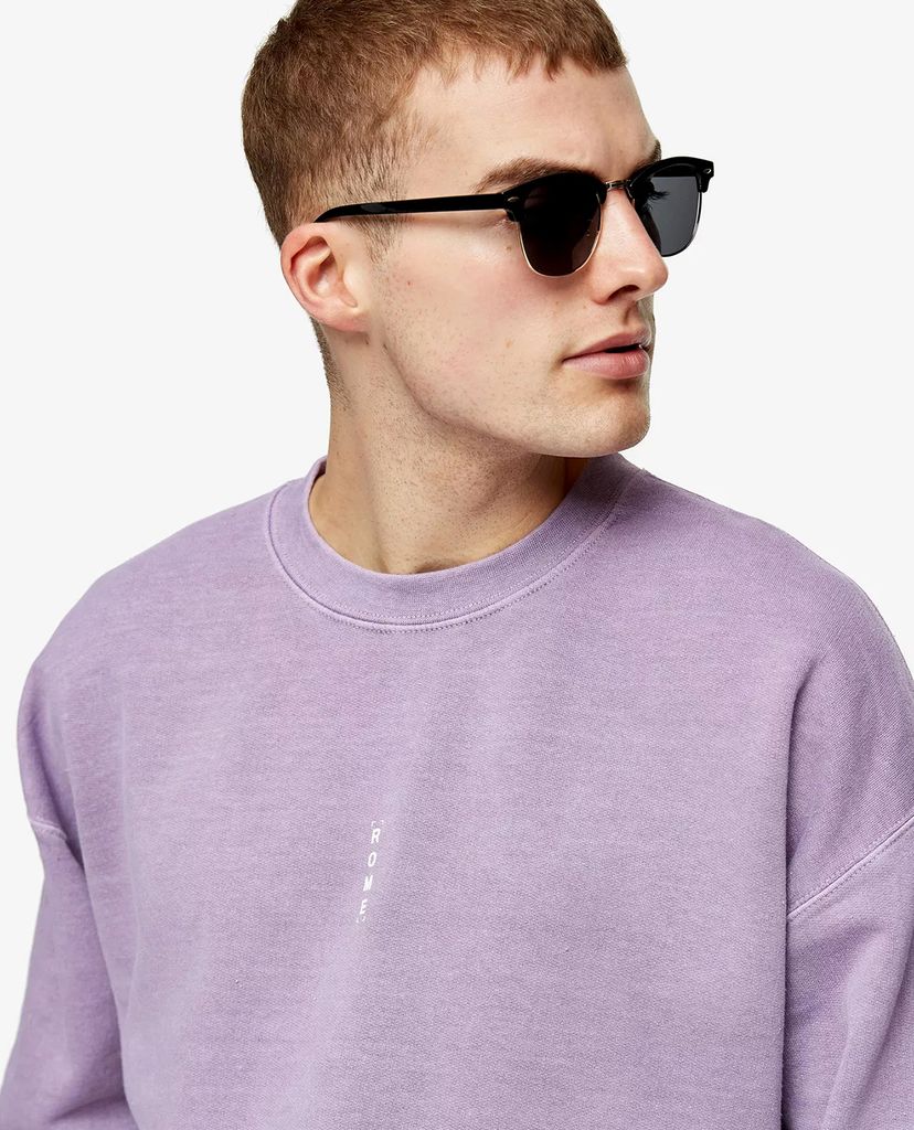 TOPMAN - Áo sweatshirt nam cổ tròn tay dài Lilac Vertical Rome