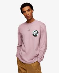TOPMAN - Áo thun nam cổ tròn tay dài Lilac Spray Paint OMC Print
