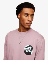 TOPMAN - Áo thun nam cổ tròn tay dài Lilac Spray Paint OMC Print