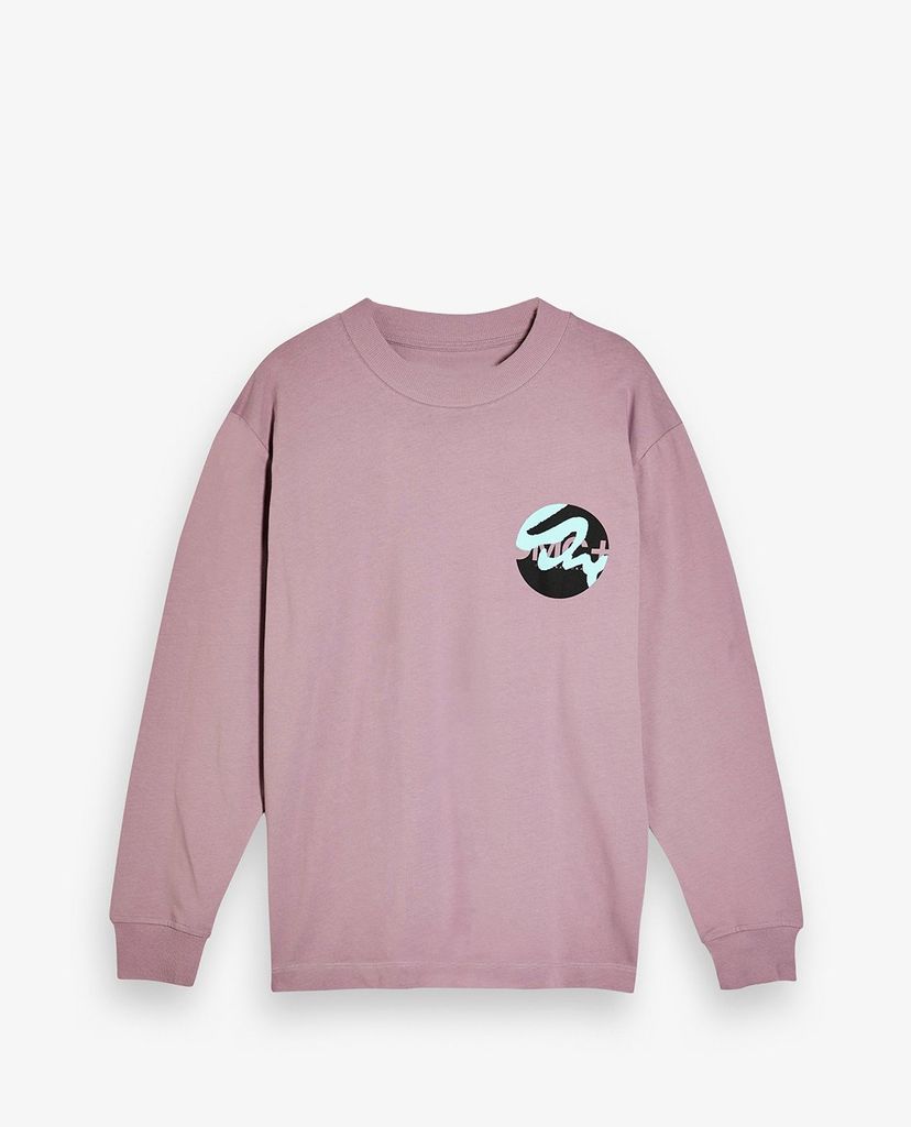 TOPMAN - Áo thun nam cổ tròn tay dài Lilac Spray Paint OMC Print