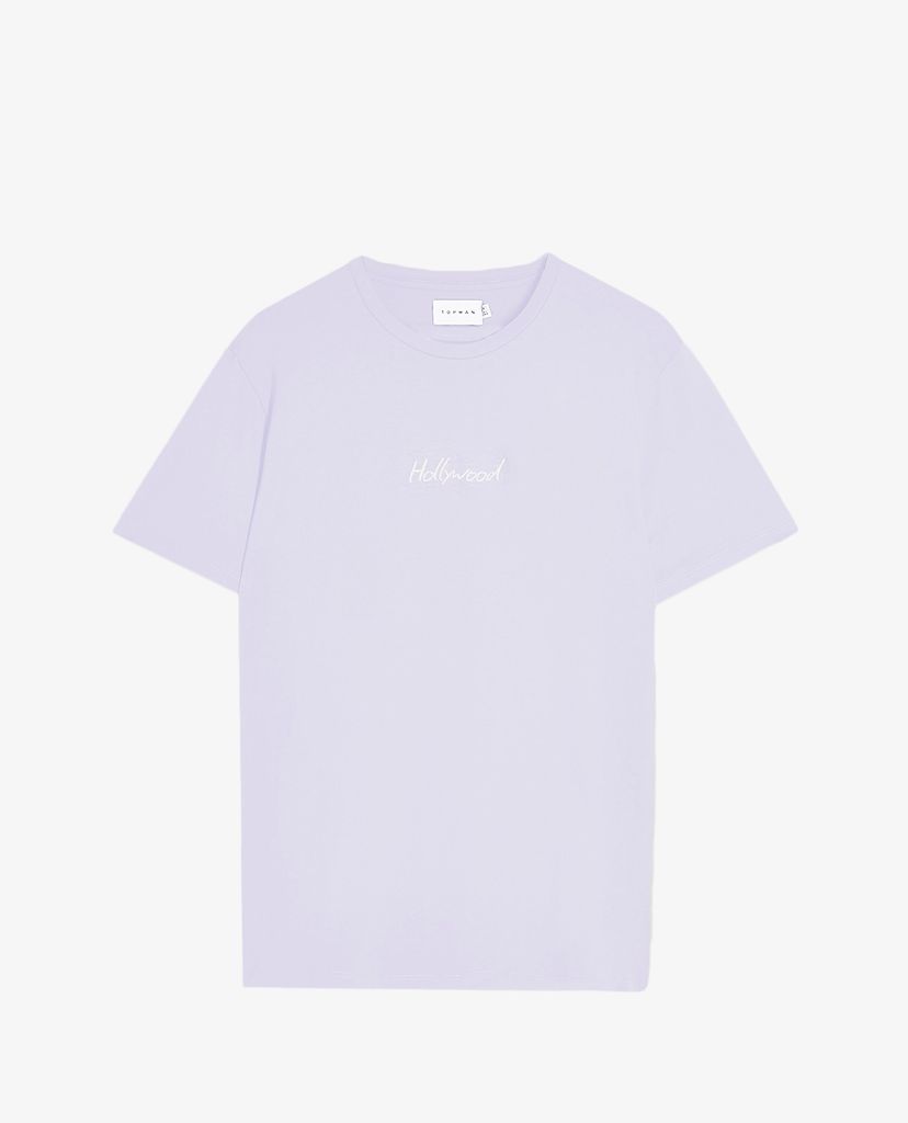 TOPMAN - Áo thun nam cổ tròn ngắn tay Lilac Hollywood Overdye