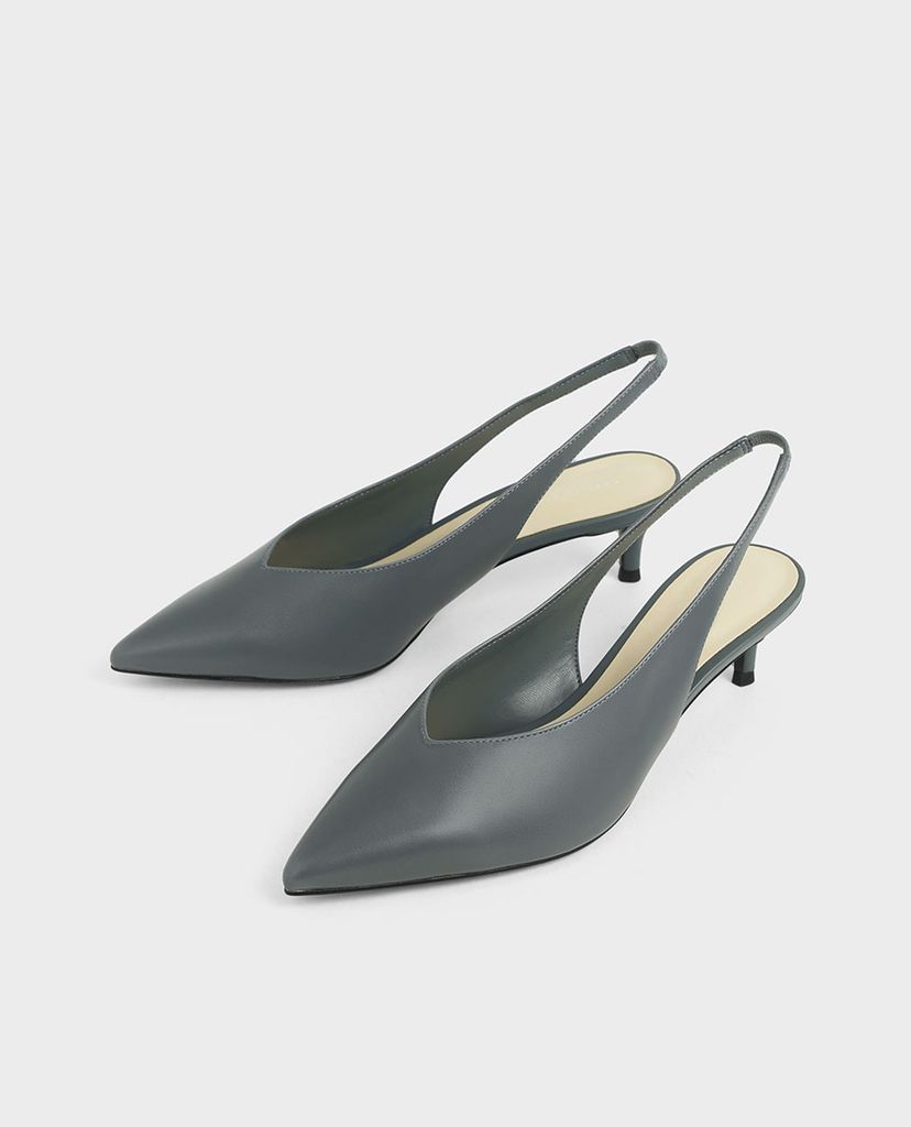 CHARLES & KEITH - Giày cao gót mũi nhọn Slingback Kitten