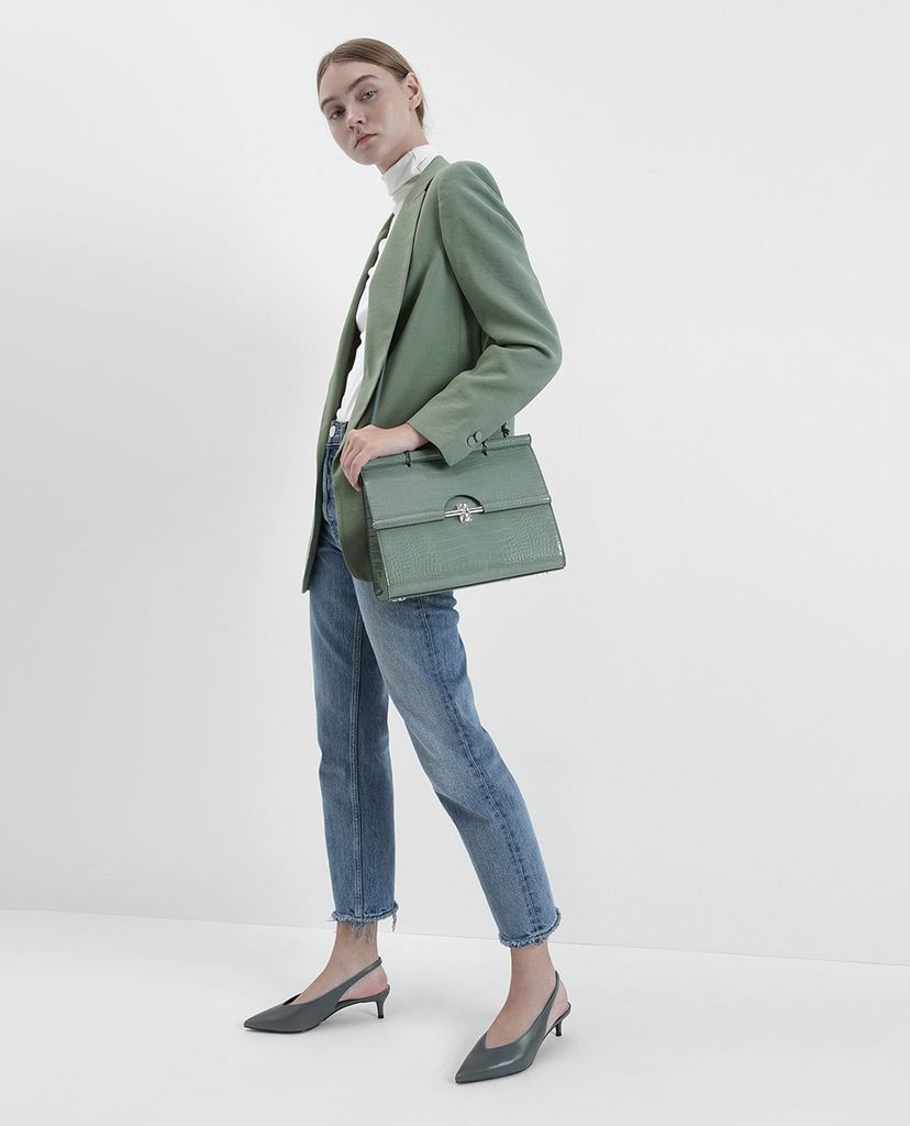 CHARLES & KEITH - Giày cao gót mũi nhọn Slingback Kitten