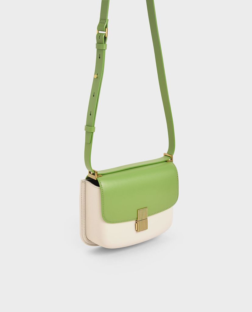 CHARLES & KEITH - Túi đeo vai nữ chữ nhật Metallic Push Lock