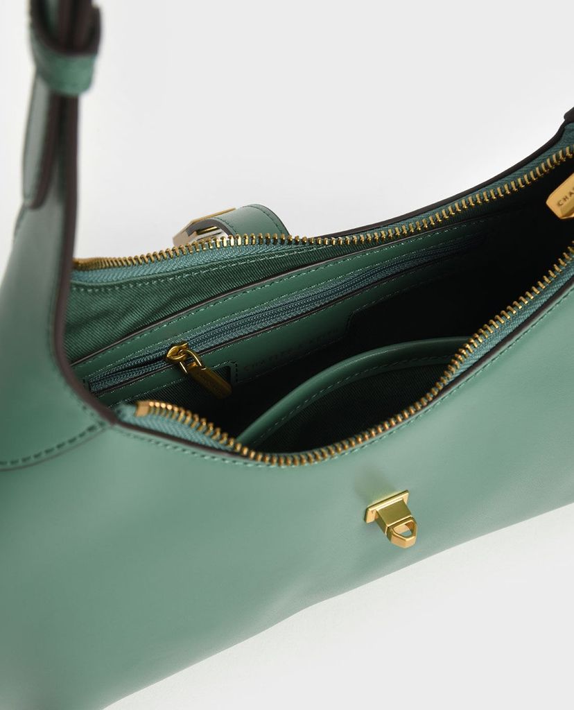 CHARLES & KEITH - Túi đeo vai nữ hình thang Metallic Accent Hobo