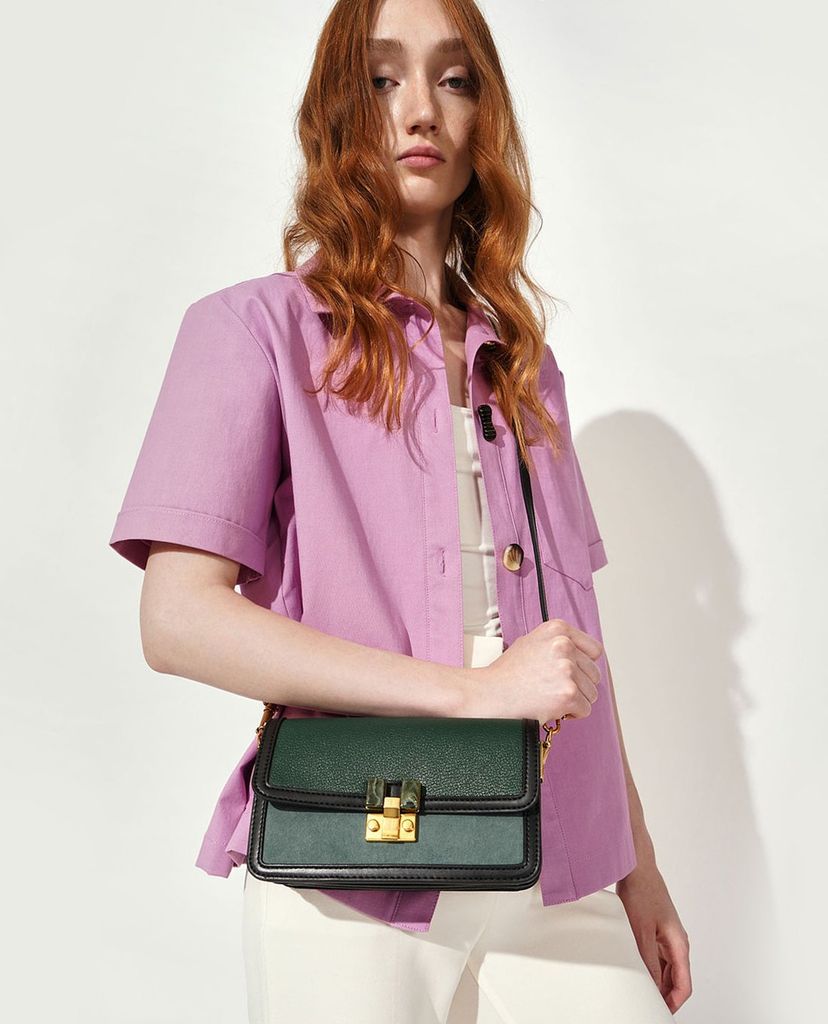 CHARLES & KEITH - Ví cầm tay nữ chữ nhật Stone Embellished