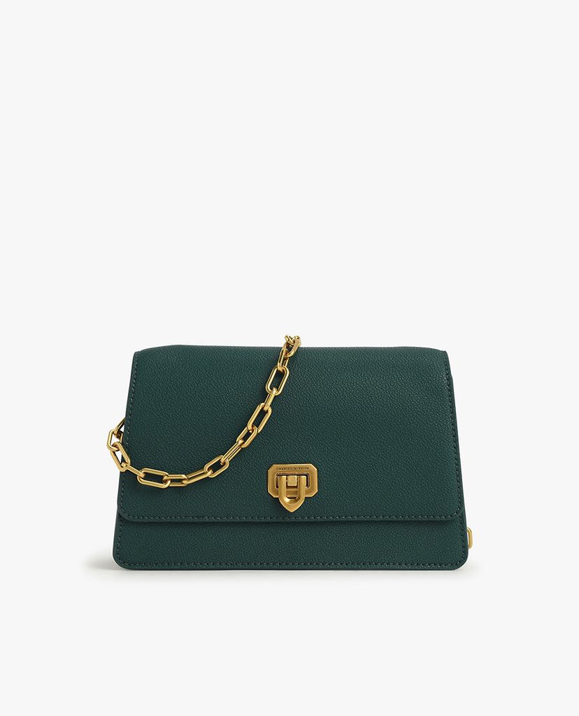 CHARLES & KEITH - Túi đeo vai nữ nắp gập Double Chain Link Push Lock