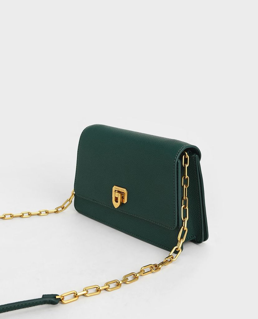CHARLES & KEITH - Túi đeo vai nữ nắp gập Double Chain Link Push Lock