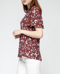 GIGI - Áo kiểu nữ cổ cao tay ngắn Flutter Sleeves Henley
