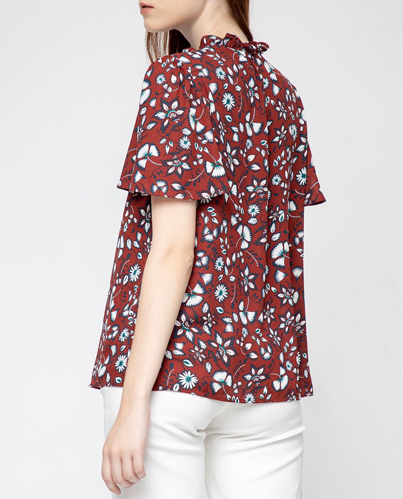 GIGI - Áo kiểu nữ cổ cao tay ngắn Flutter Sleeves Henley