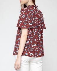 GIGI - Áo kiểu nữ cổ cao tay ngắn Flutter Sleeves Henley