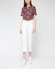 GIGI - Áo kiểu nữ cổ cao tay ngắn Flutter Sleeves Henley