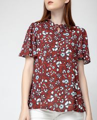 GIGI - Áo kiểu nữ cổ cao tay ngắn Flutter Sleeves Henley