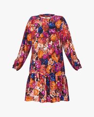 GIGI - Đầm mini cổ tròn tay dài phom suông thời trang Ruffle Hem