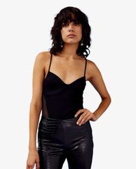TOPSHOP - Áo bodysuits hai dây Black Ponte Mesh