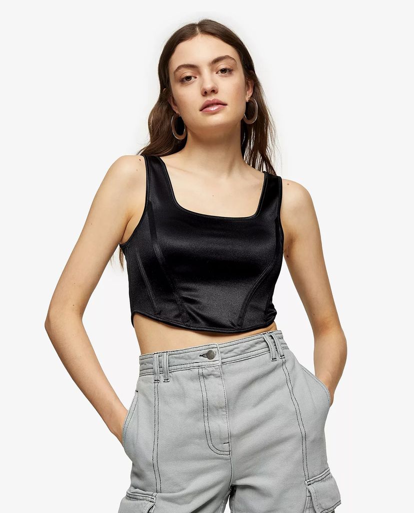 TOPSHOP - Áo croptop nữ Black Disco Corset Bralet