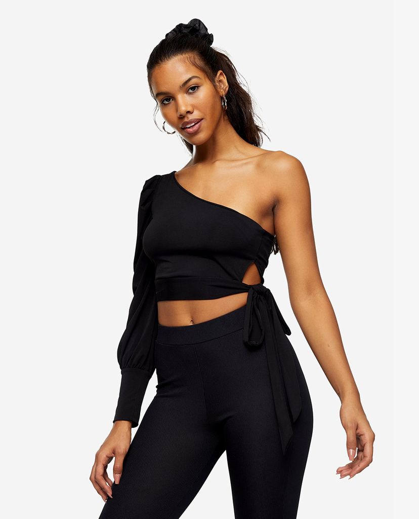 TOPSHOP - Áo kiểu nữ lệch vai Black One Shoulder Tie