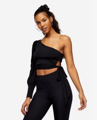 TOPSHOP - Áo kiểu nữ lệch vai Black One Shoulder Tie