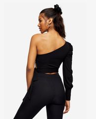 TOPSHOP - Áo kiểu nữ lệch vai Black One Shoulder Tie