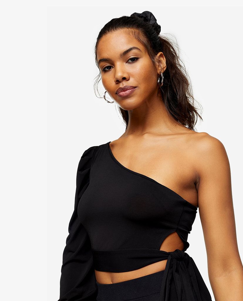 TOPSHOP - Áo kiểu nữ lệch vai Black One Shoulder Tie