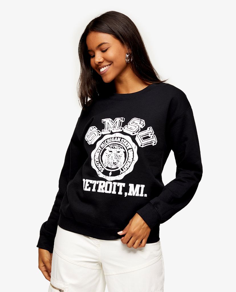 TOPSHOP - Áo sweatshirt nữ tay dài Detroit College