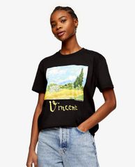 TOPSHOP - Áo thun nữ tay ngắn cổ tròn Van Gogh Art Print In Black