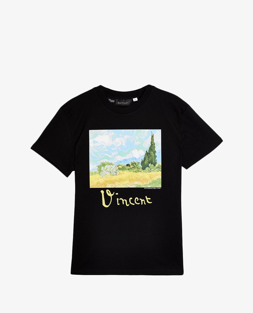 TOPSHOP - Áo thun nữ tay ngắn cổ tròn Van Gogh Art Print In Black