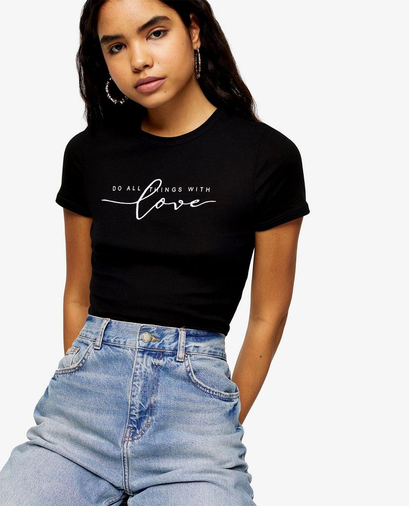 TOPSHOP - Áo thun nữ cổ tròn tay ngắn phom ôm Things With Love